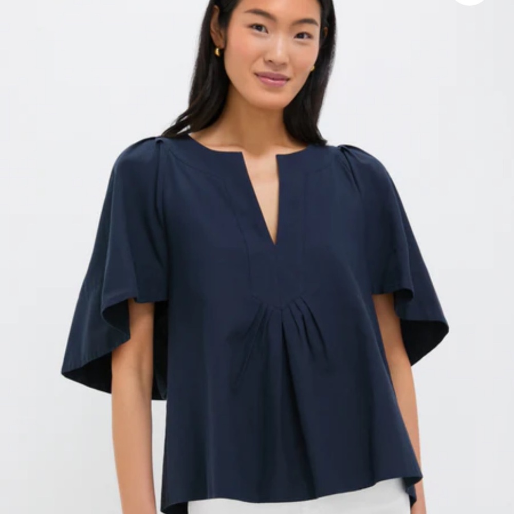 Pomander Place Finley Flutter Sleeve  Navy Blouse